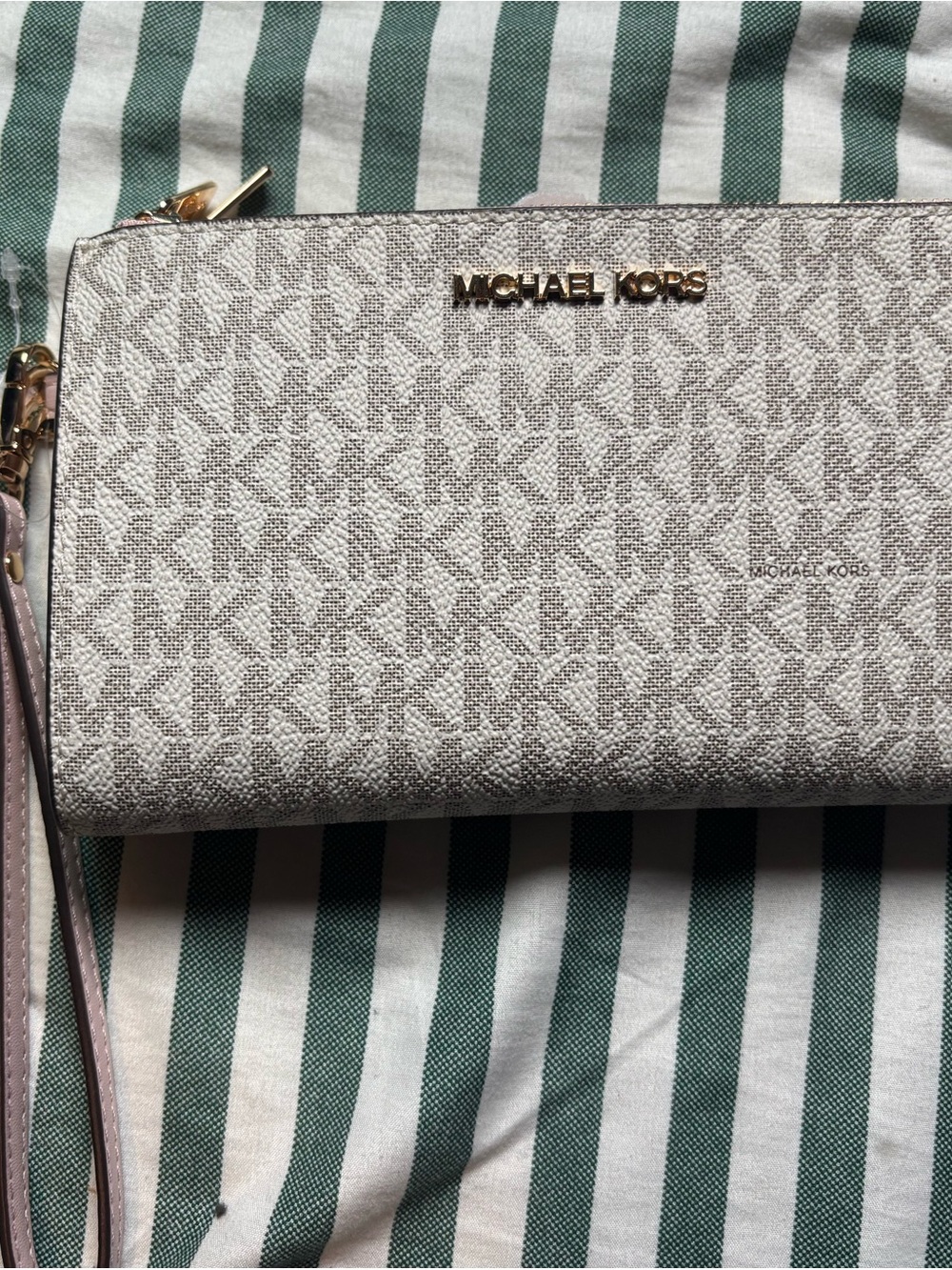 Michael Kors Signature Logo Wristlet in Beige and Gold and Light Pink - Picture 1 of 3
